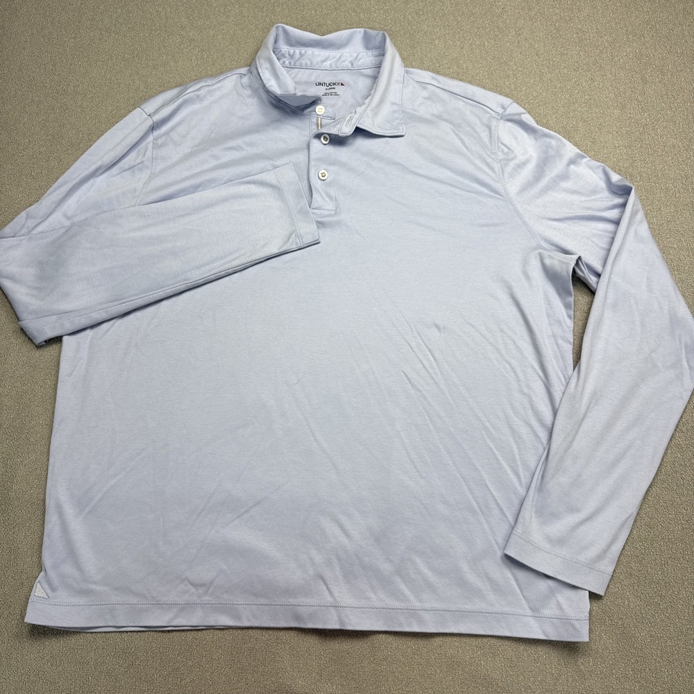 UNTUCKit Damaschino Cotton Long Sleeve Polo Shirt Navy Blue Men's XL